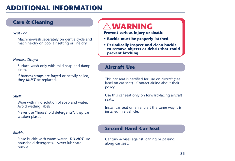 Warning, Additional information | Century PM-1016AA User Manual | Page 39 / 40