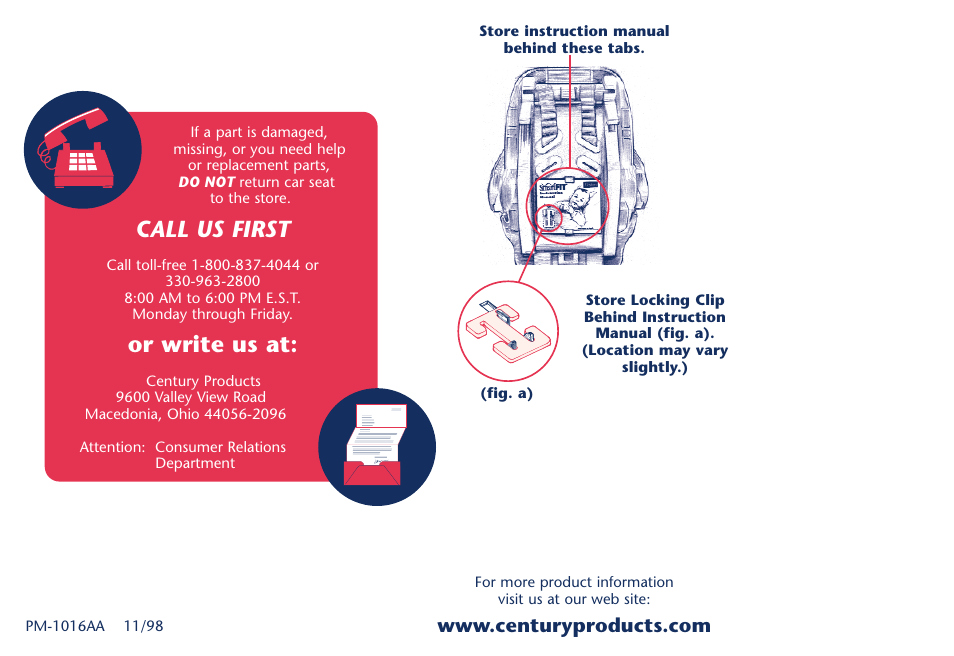 Call us first, Or write us at | Century PM-1016AA User Manual | Page 40 / 40