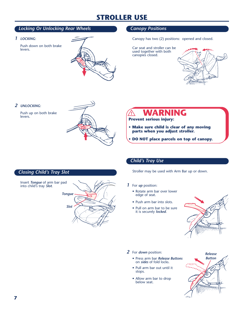 Warning, Stroller use | Century PM-1016AA User Manual | Page 8 / 40