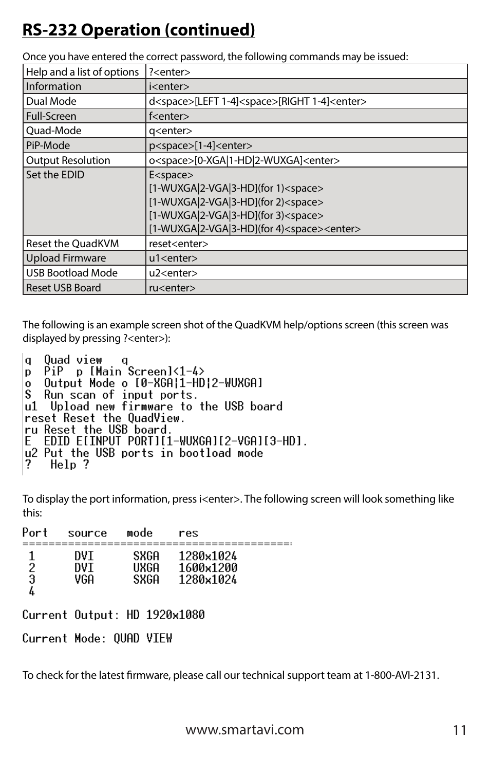 Rs-232 operation (continued) | Smart Avi QuadKVM User Manual | Page 11 / 12