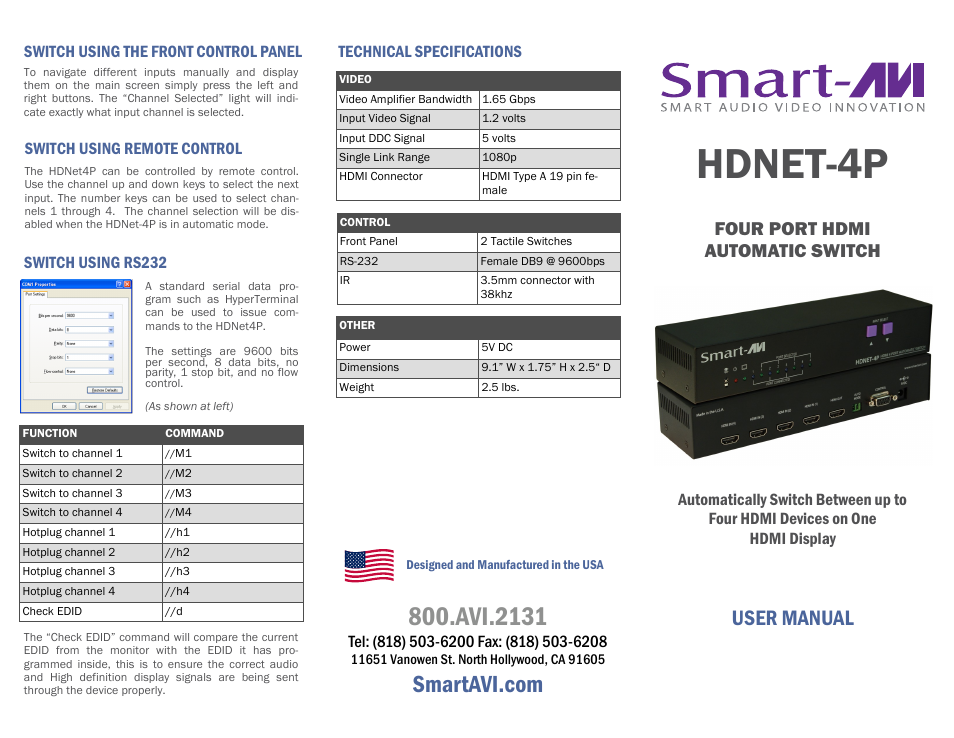 Smart Avi HDNET-4P User Manual | 2 pages