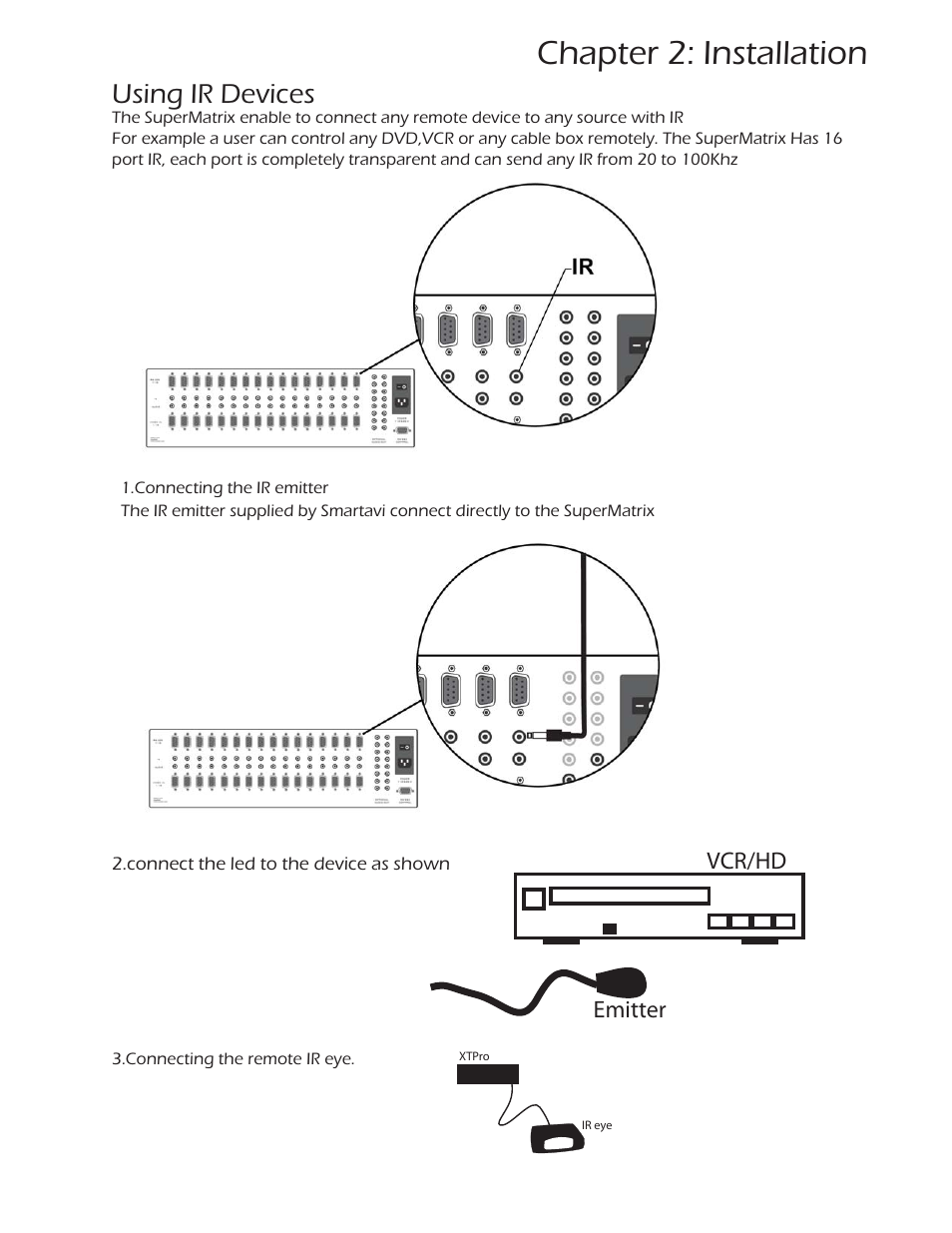 Chapter 2: installation, Using ir devices | Smart Avi SuperMatrix User Manual | Page 11 / 27