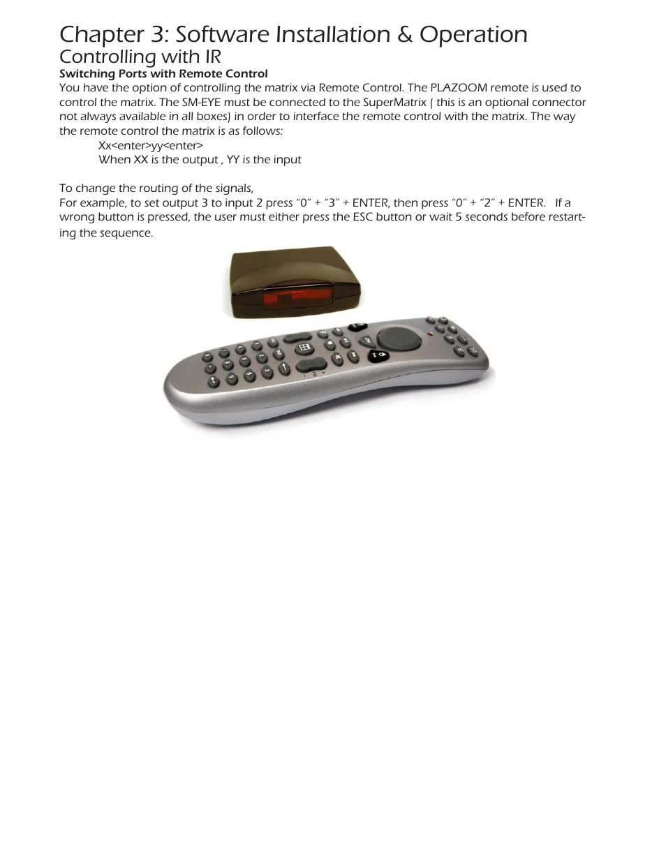 Chapter 3: software installation & operation, Controlling with ir | Smart Avi SuperMatrix User Manual | Page 20 / 27