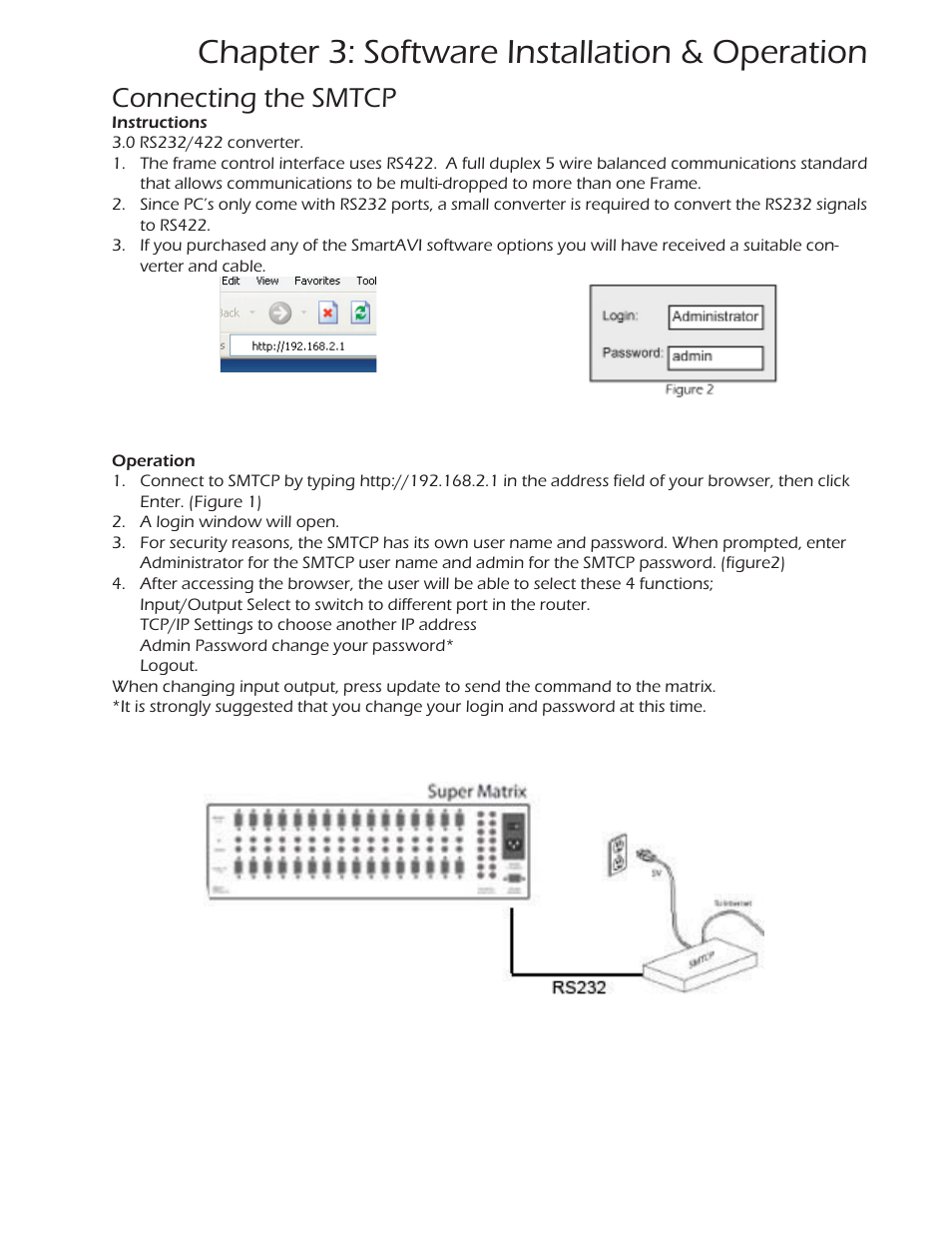 Chapter 3: software installation & operation, Connecting the smtcp | Smart Avi SuperMatrix User Manual | Page 21 / 27