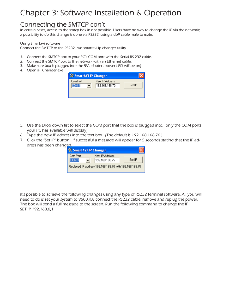 Chapter 3: software installation & operation, Connecting the smtcp con’t | Smart Avi SuperMatrix User Manual | Page 22 / 27