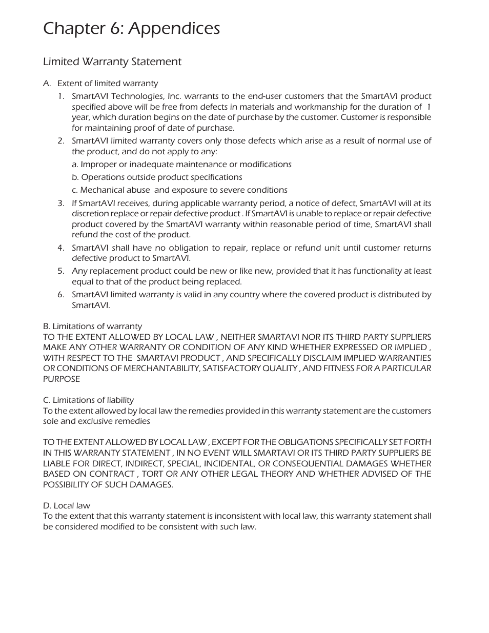 Chapter 6: appendices | Smart Avi SuperMatrix User Manual | Page 26 / 27
