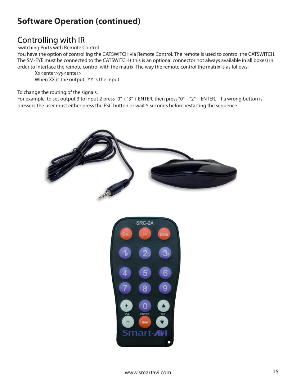 Controlling with ir, Software operation (continued) | Smart Avi CATSwitch User Manual | Page 15 / 32