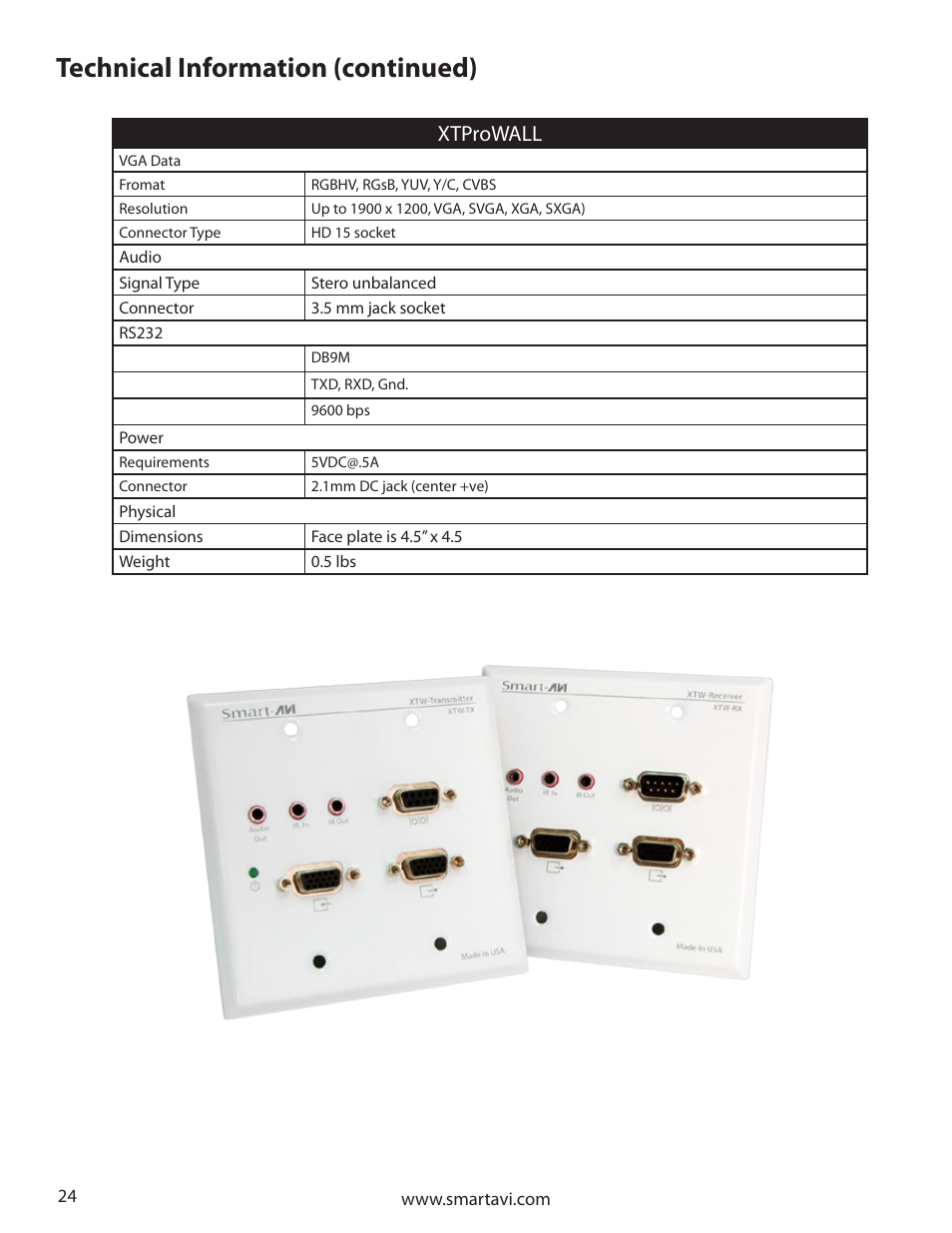 Technical information (continued), Xtprowall | Smart Avi CATSwitch User Manual | Page 24 / 32