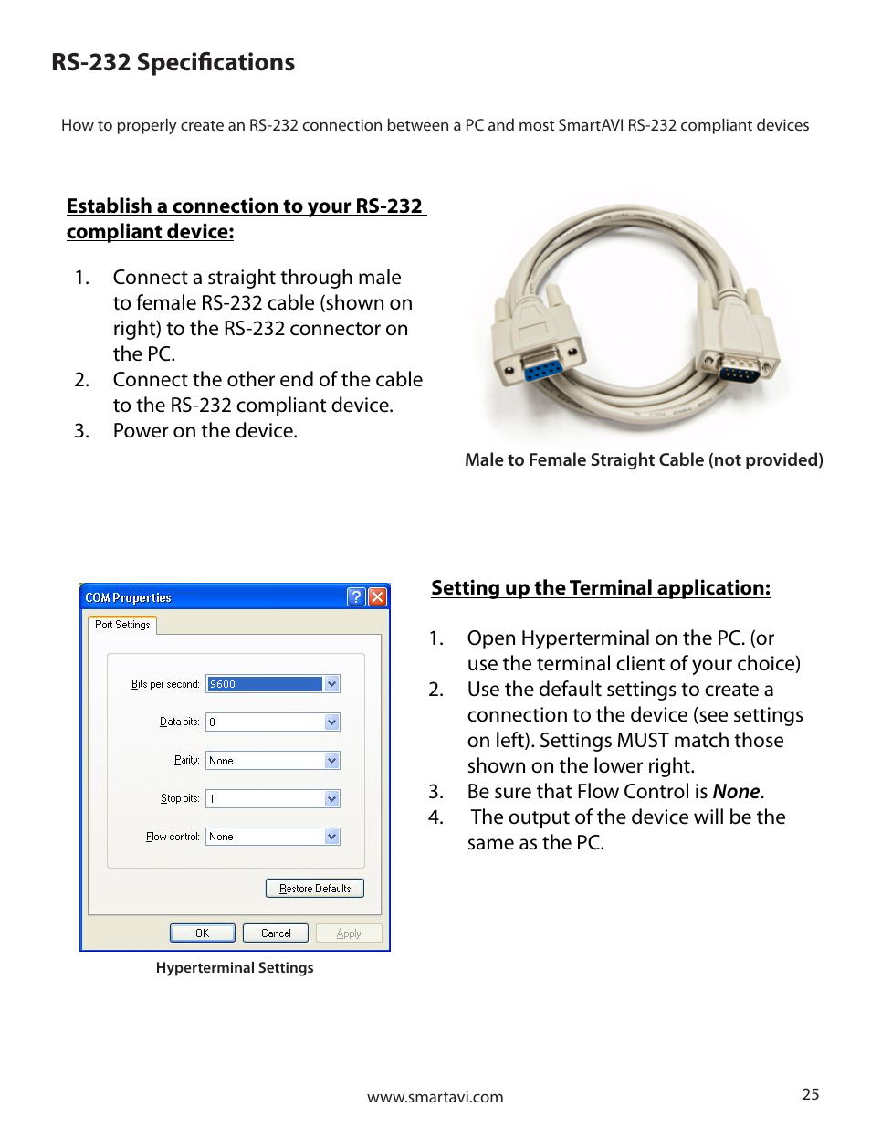Rs-232 specifications | Smart Avi CATSwitch User Manual | Page 25 / 32