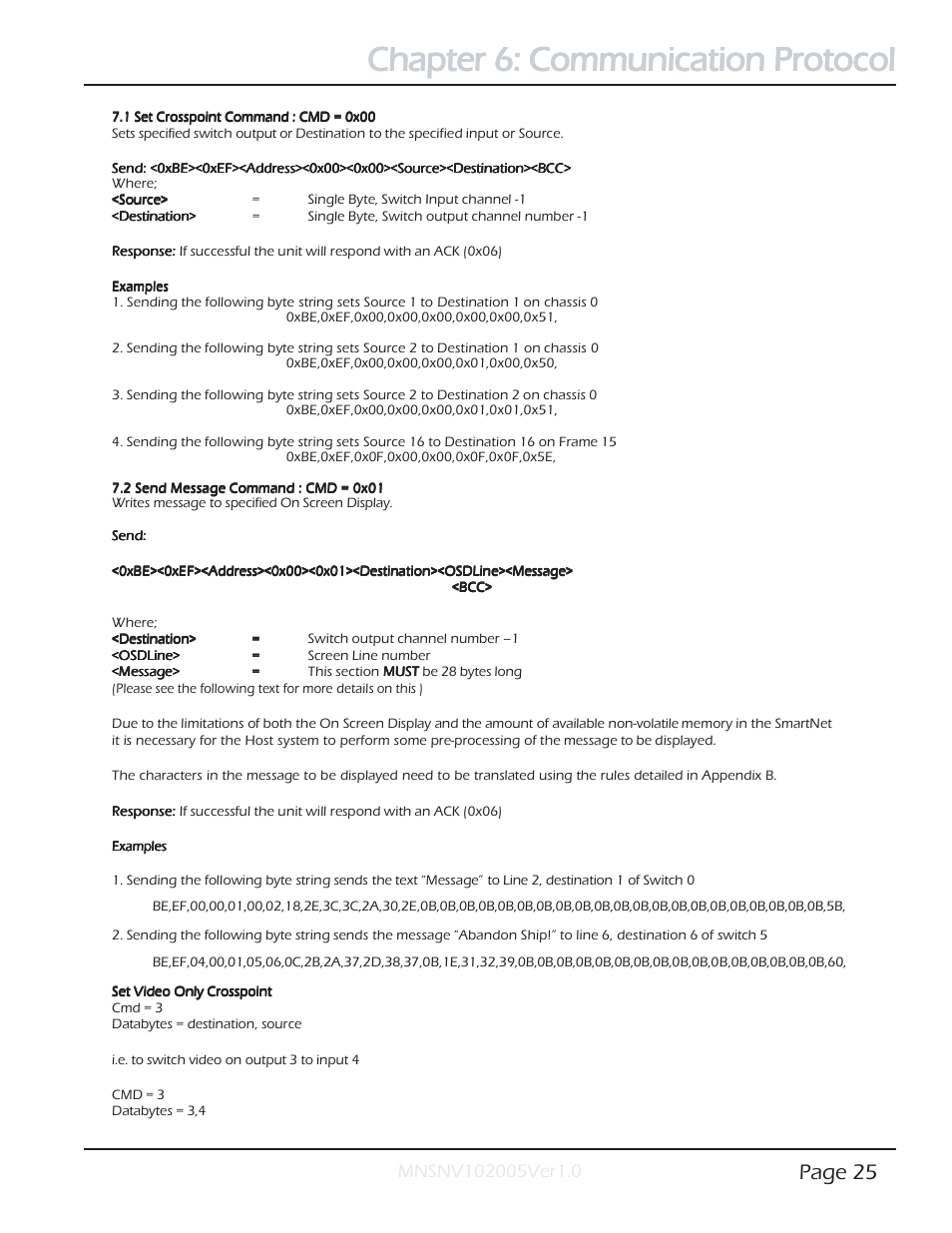 Chapter 6: communication protocol, Page 25 | Smart Avi SmartNet-V User Manual | Page 25 / 32