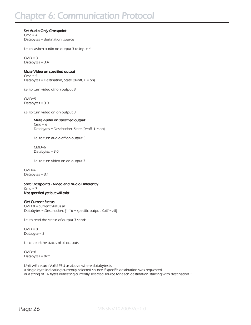 Chapter 6: communication protocol, Page 26 | Smart Avi SmartNet-V User Manual | Page 26 / 32