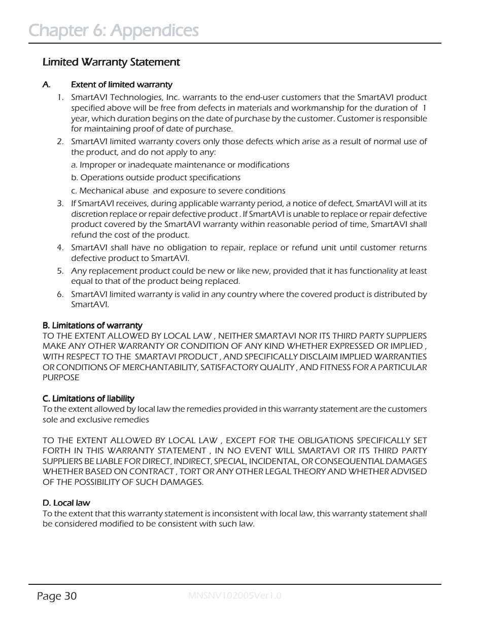 Chapter 6: appendices | Smart Avi SmartNet-V User Manual | Page 30 / 32