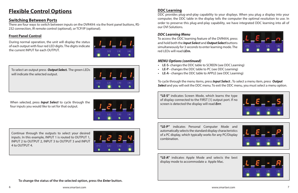 Flexible control options, Switching between ports, Ddc learning | Smart Avi DVR 4X4 User Manual | Page 4 / 9