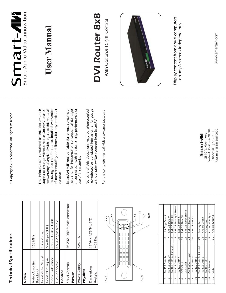 Smart Avi DVR 8X8 User Manual | 2 pages