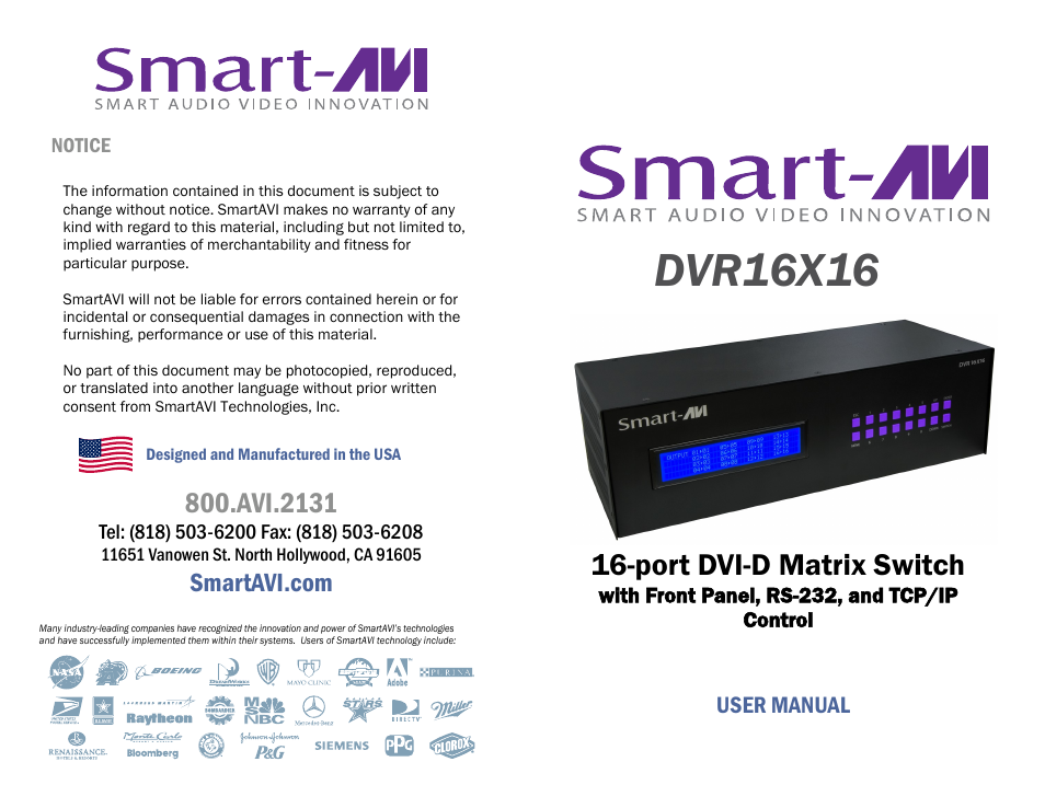 Smart Avi DVR16X16 User Manual | 12 pages