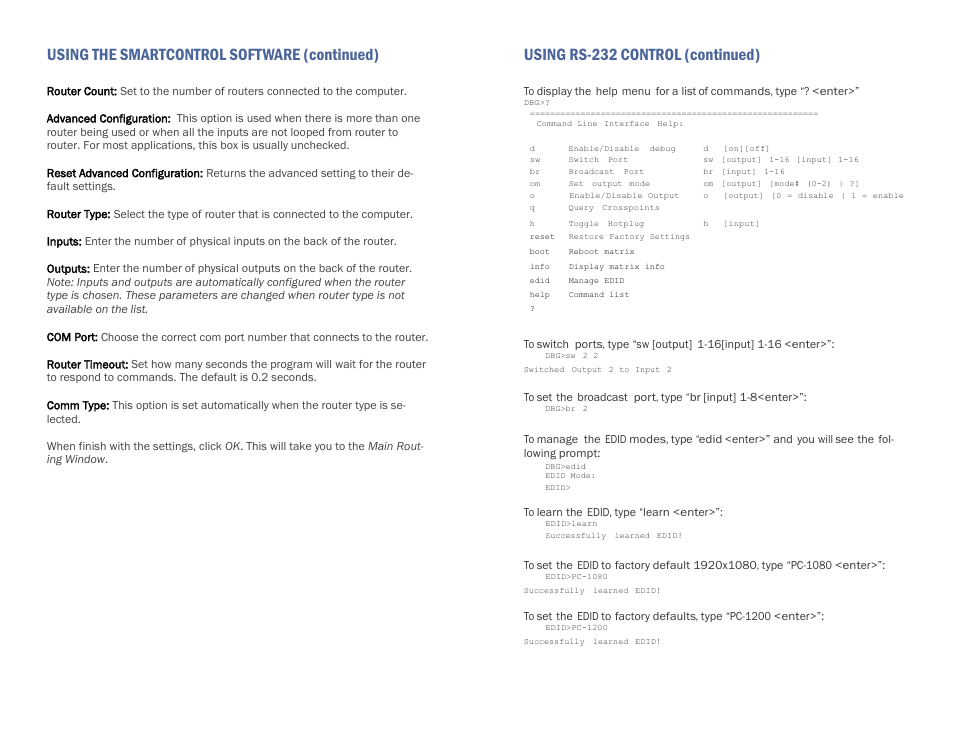 Using the smartcontrol software (continued), Using rs-232 control (continued) | Smart Avi DVR16X16 User Manual | Page 10 / 12