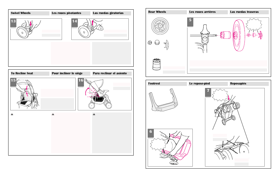 Footrest le repose-pied reposapiés, Rear wheels les roues arrières las ruedas traseras | Century 6965 User Manual | Page 7 / 15