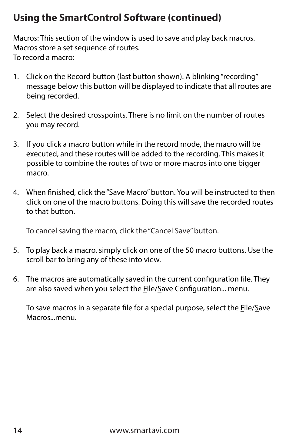 Using the smartcontrol software (continued) | Smart Avi HDR 8X8 User Manual | Page 14 / 32