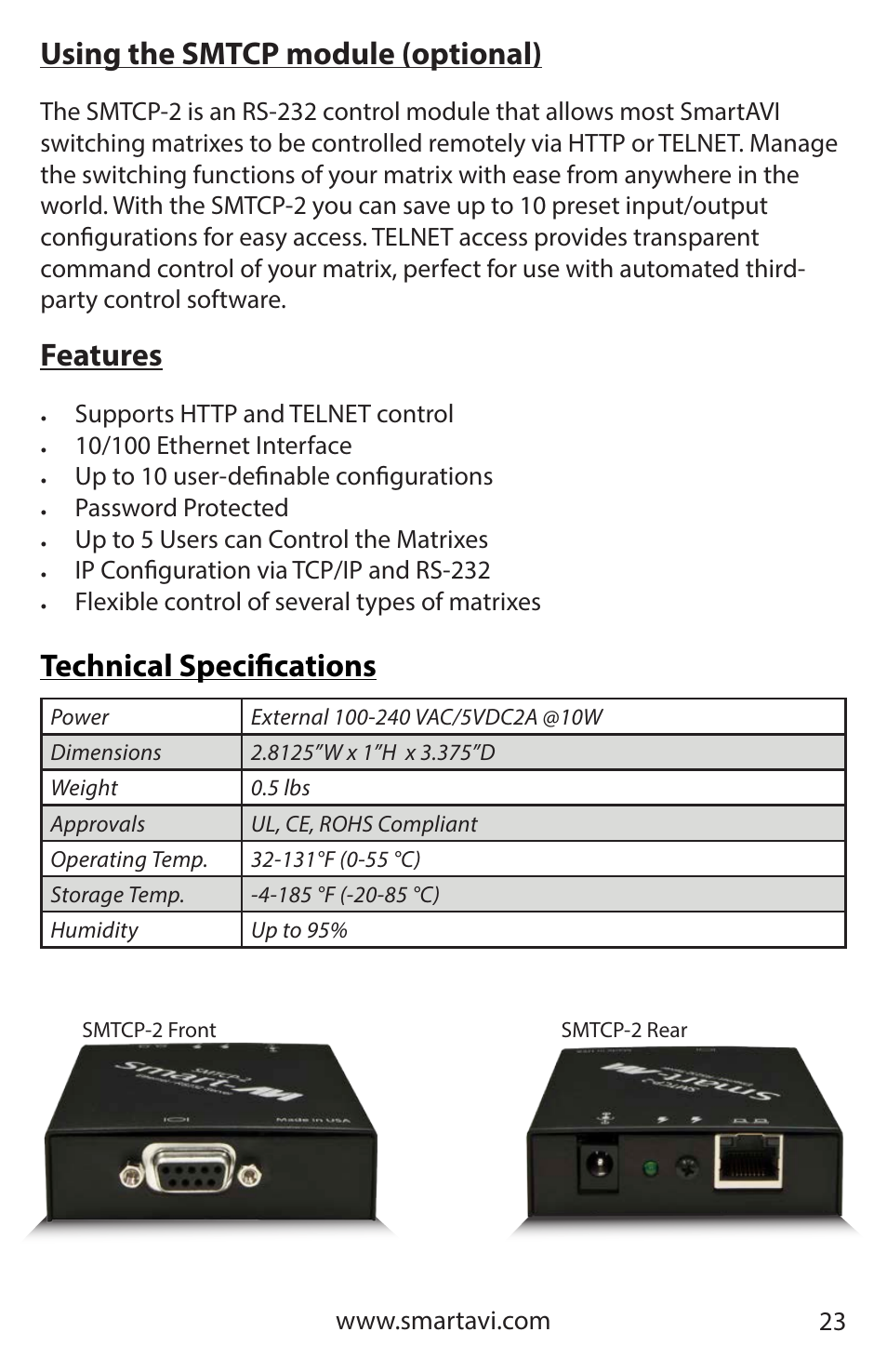 Features | Smart Avi HDR 8X8 User Manual | Page 23 / 32