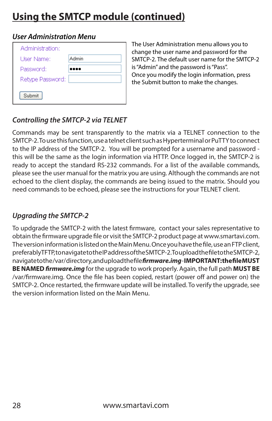 Using the smtcp module (continued) | Smart Avi HDR 8X8 User Manual | Page 28 / 32