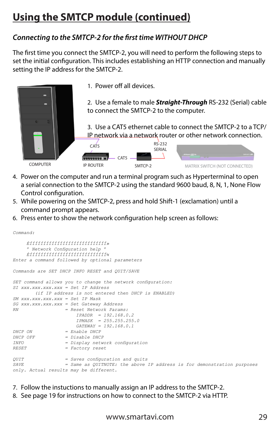 Using the smtcp module (continued), Power off all devices | Smart Avi HDR 8X8 User Manual | Page 29 / 32