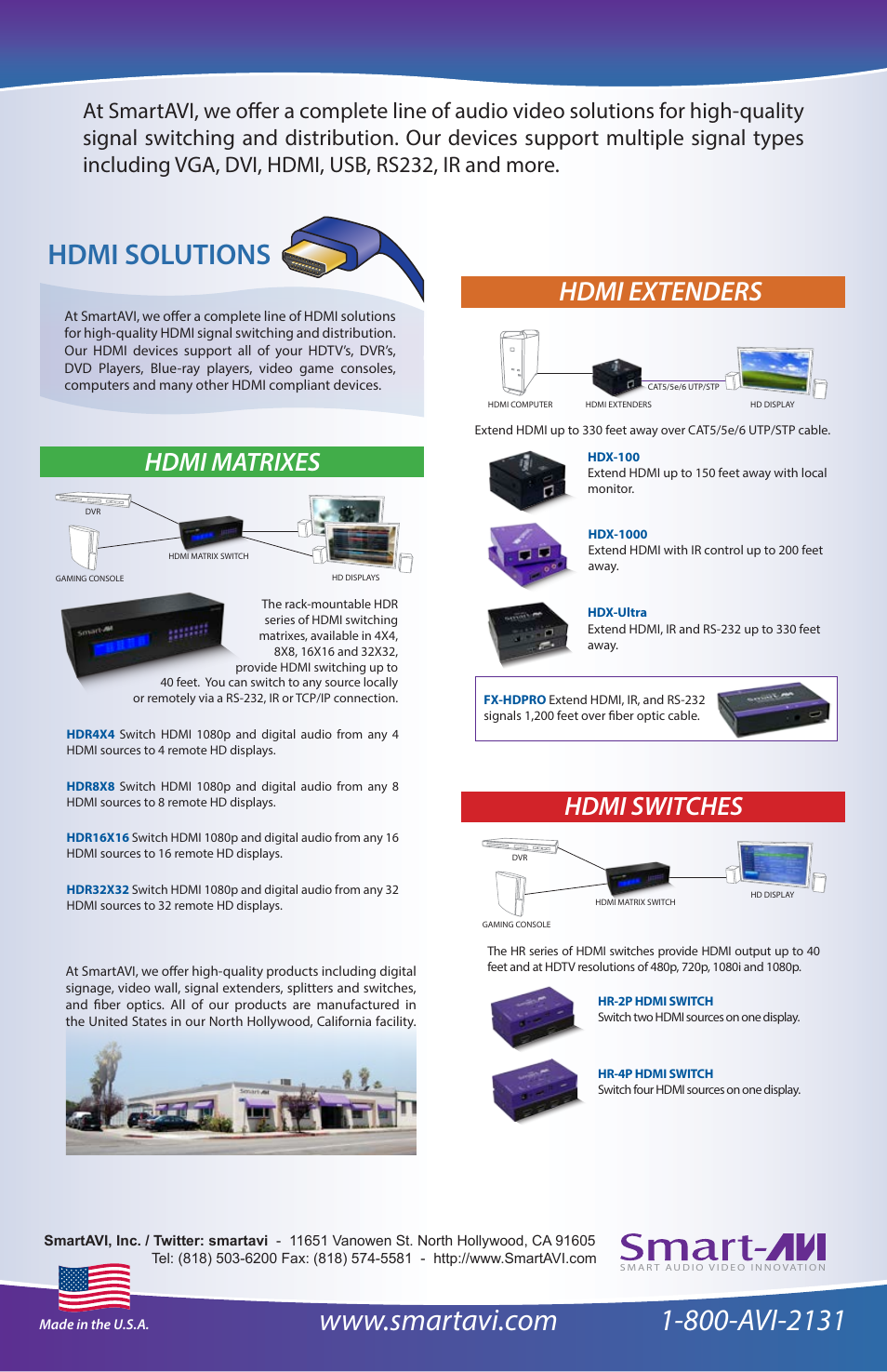 Hdmi solutions, Hdmi extenders, Hdmi switches | Hdmi matrixes | Smart Avi HDR 8X8 User Manual | Page 32 / 32