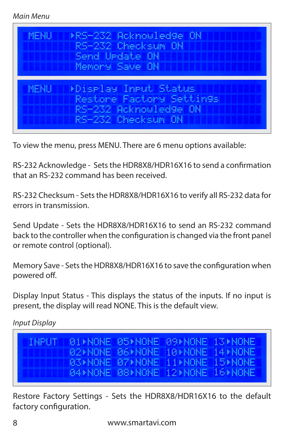 Smart Avi HDR 8X8 User Manual | Page 8 / 32