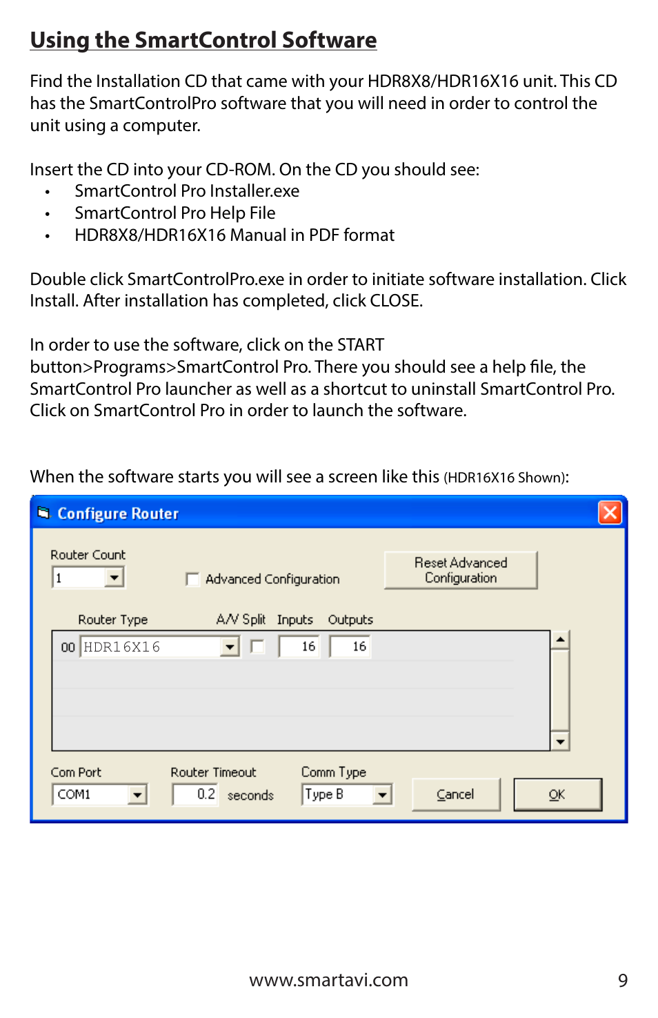 Using the smartcontrol software | Smart Avi HDR 8X8 User Manual | Page 9 / 32