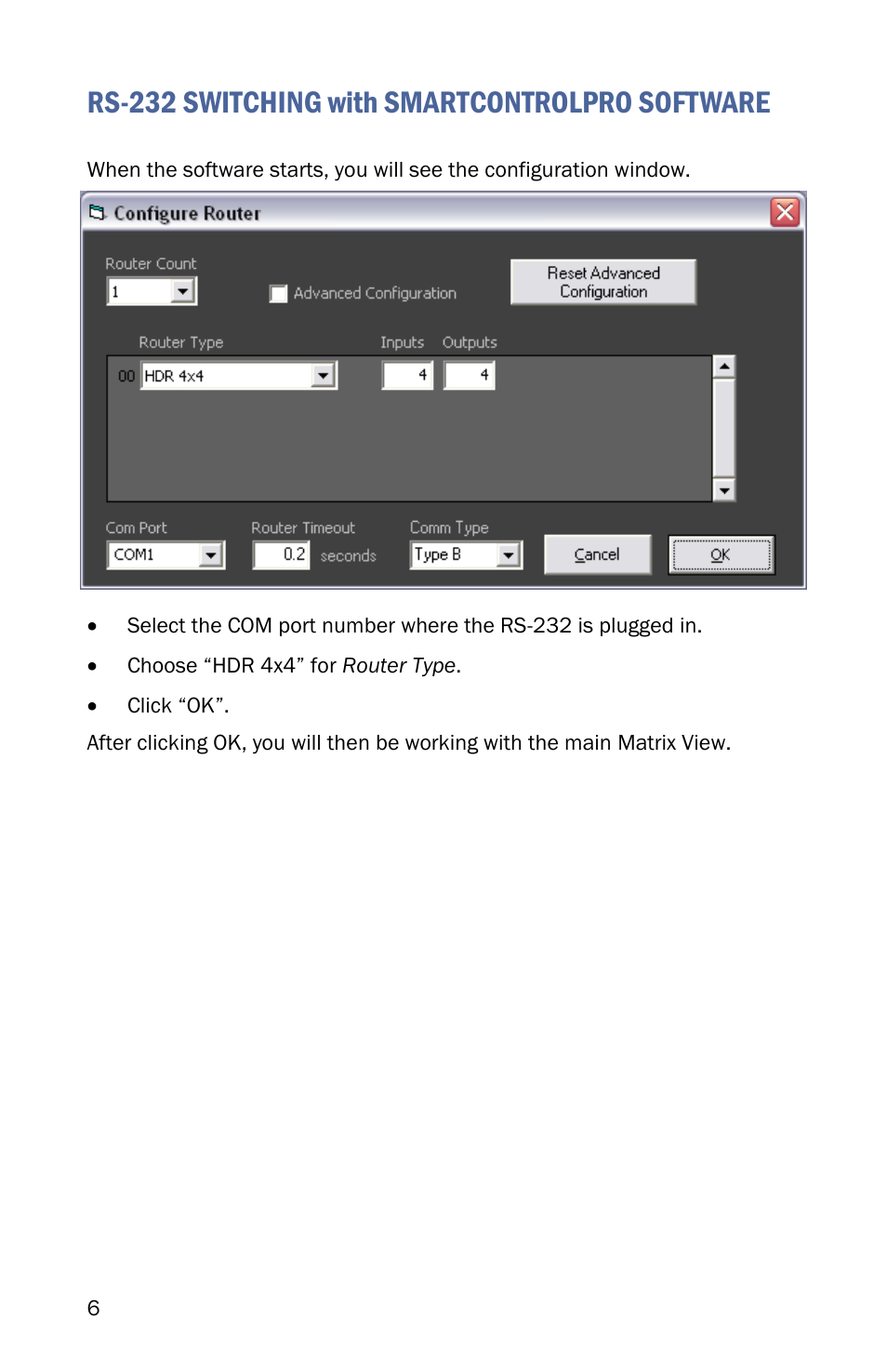 Rs-232 switching with smartcontrolpro software | Smart Avi HDR-4x4-Plus User Manual | Page 6 / 12