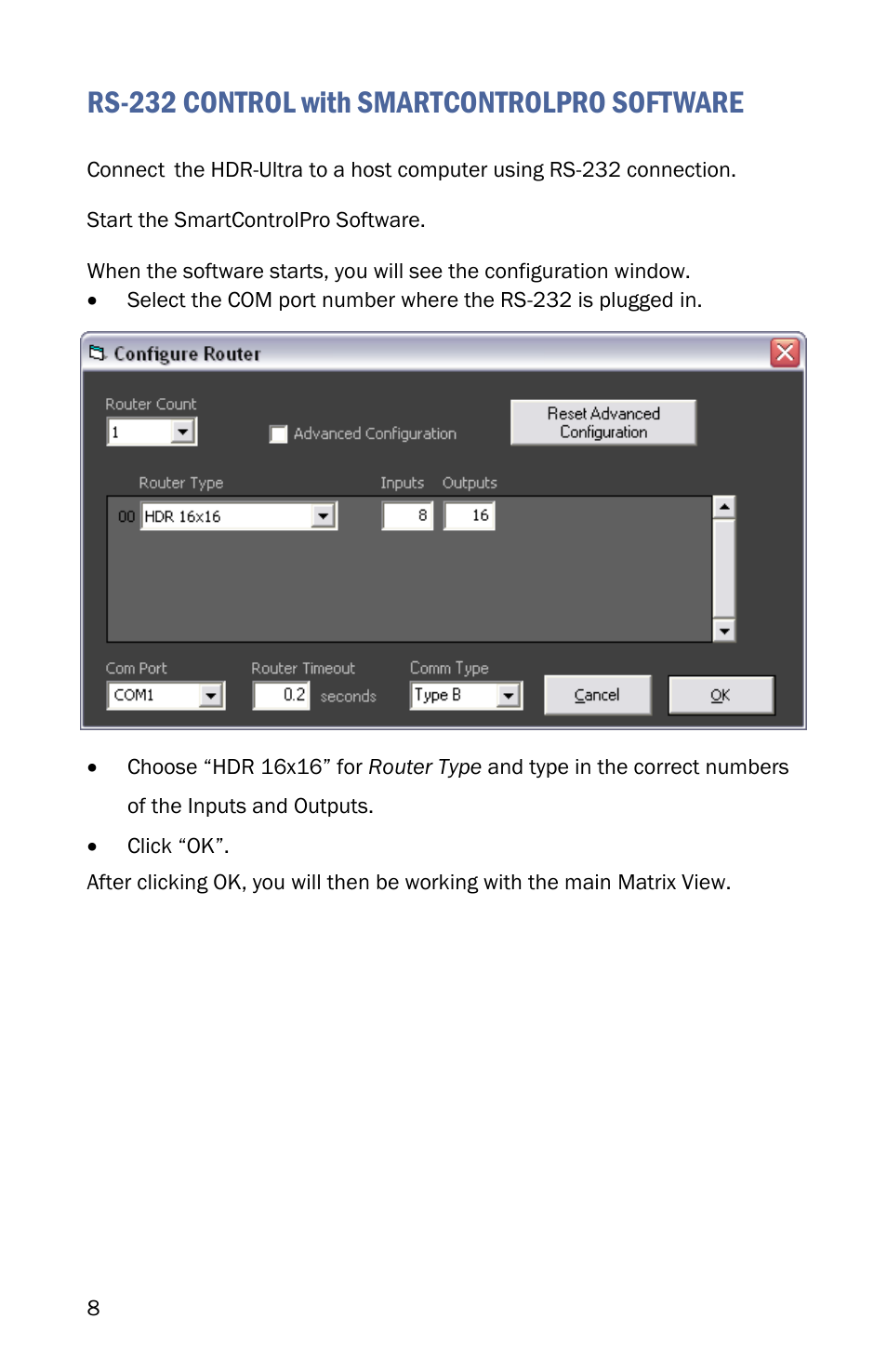 Rs-232 control with smartcontrolpro software | Smart Avi HDR-Ultra User Manual | Page 8 / 12