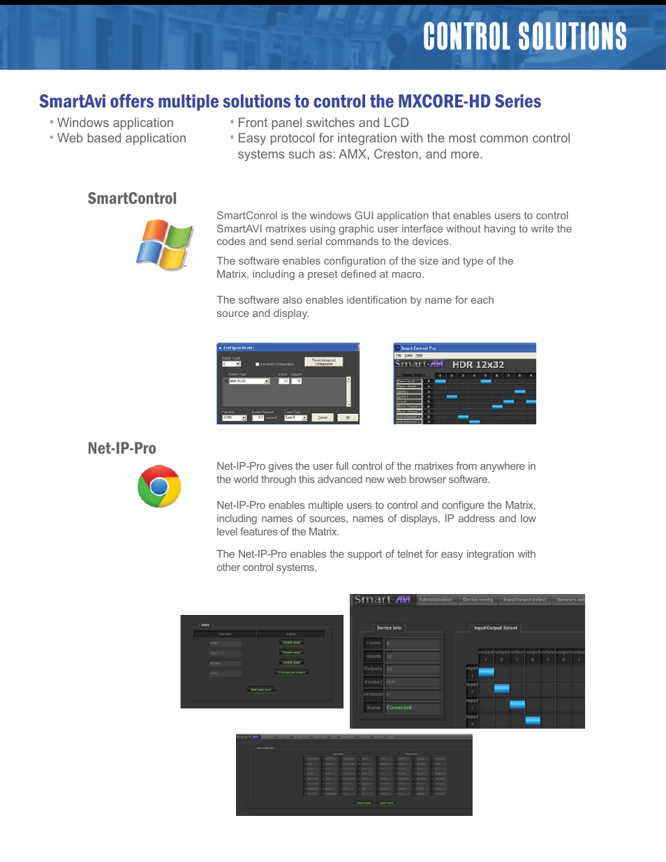 Control solutions, Smartcontrol net-ip-pro | Smart Avi MXCORE-HD User Manual | Page 4 / 7