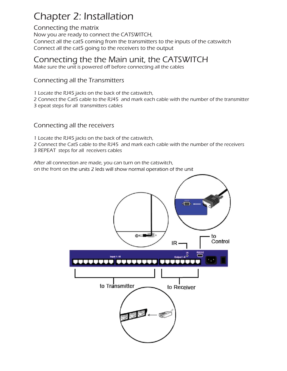 Chapter 2: installation, Connecting the the main unit, the catswitch | Smart Avi CATSwitch User Manual | Page 12 / 27