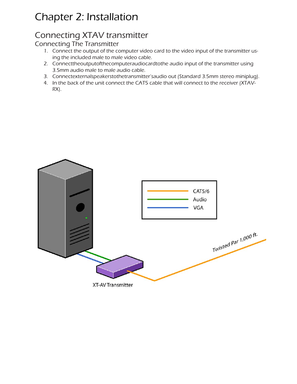 Chapter 2: installation, Connecting xtav transmitter | Smart Avi CATSwitch User Manual | Page 6 / 27