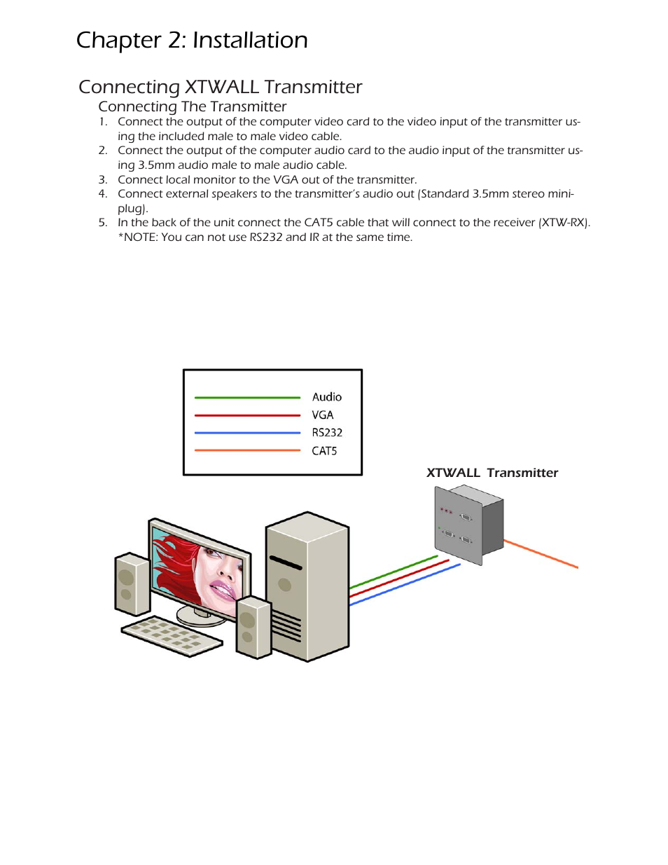 Chapter 2: installation, Connecting xtwall transmitter | Smart Avi CATSwitch User Manual | Page 8 / 27