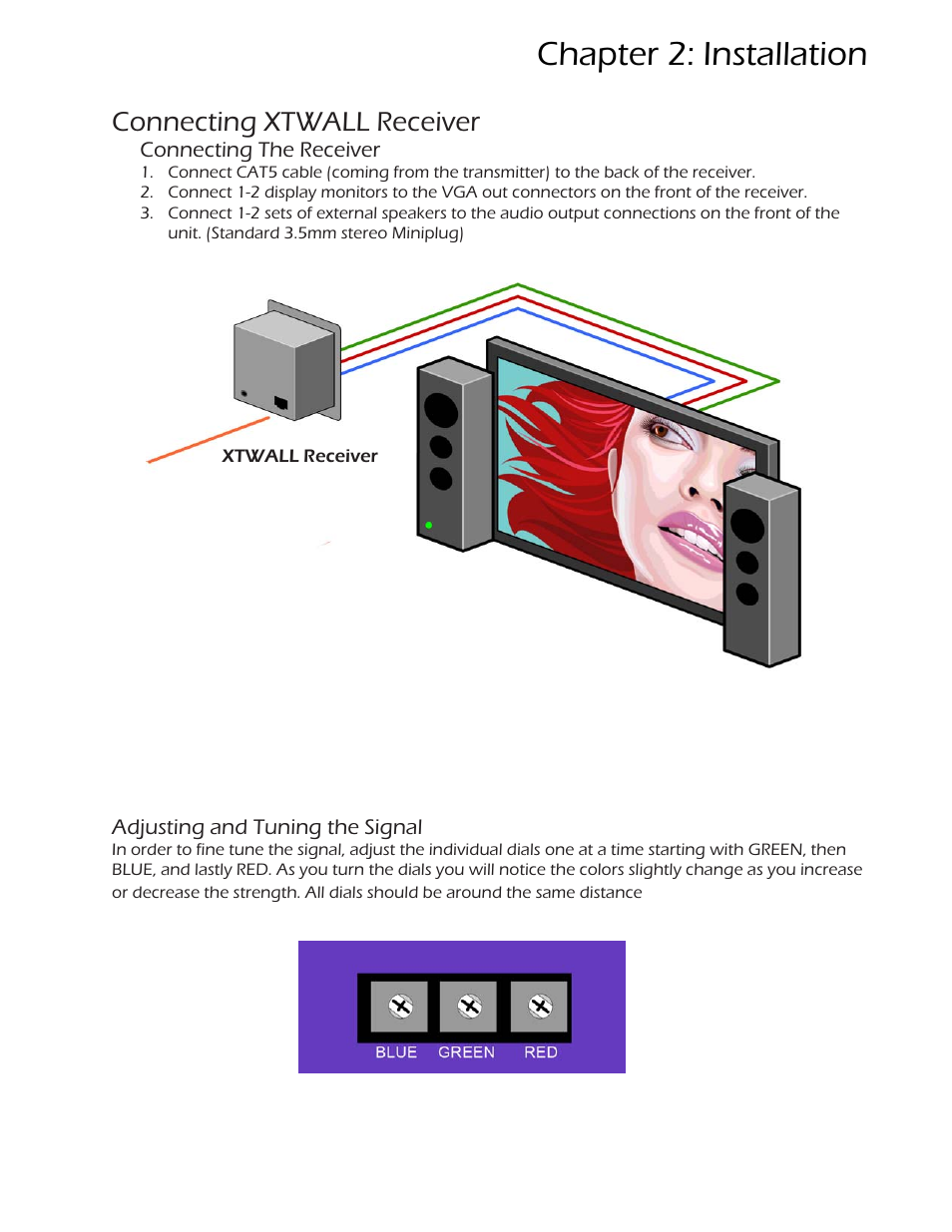 Chapter 2: installation, Connecting xtwall receiver | Smart Avi CATSwitch User Manual | Page 9 / 27