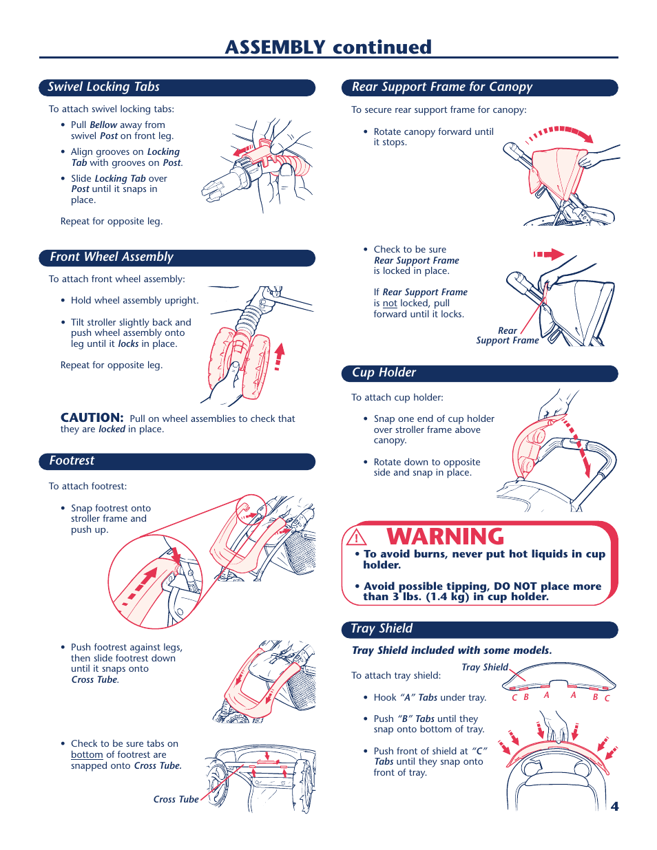 Warning, Assembly continued | Century Sedona LifeStyle Series User Manual | Page 5 / 16