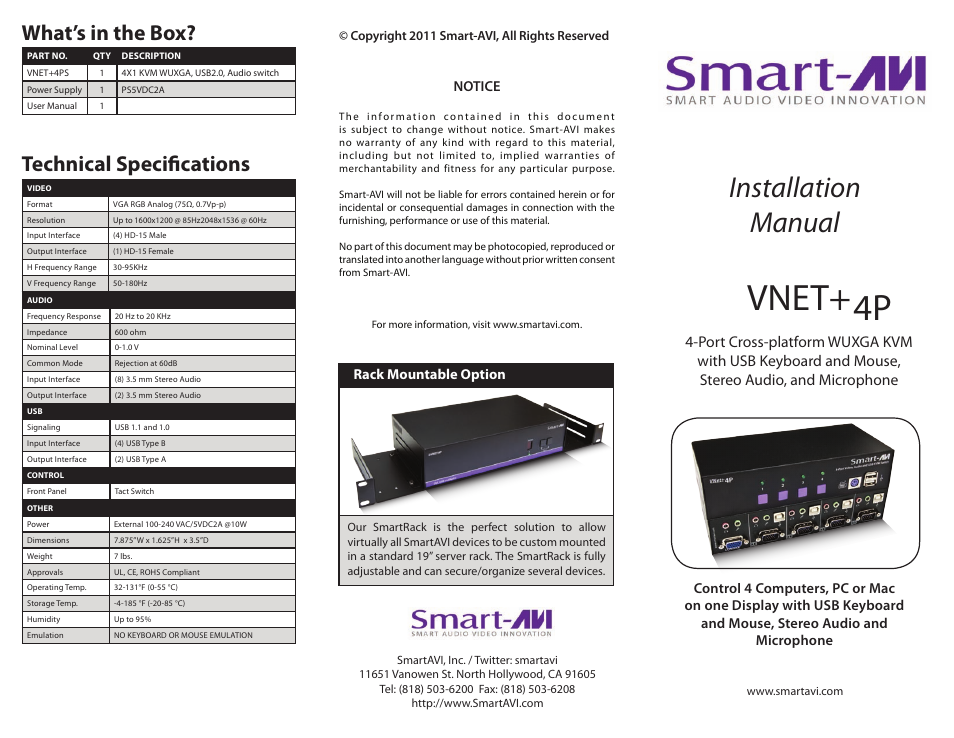 Smart Avi VNET+4P User Manual | 2 pages