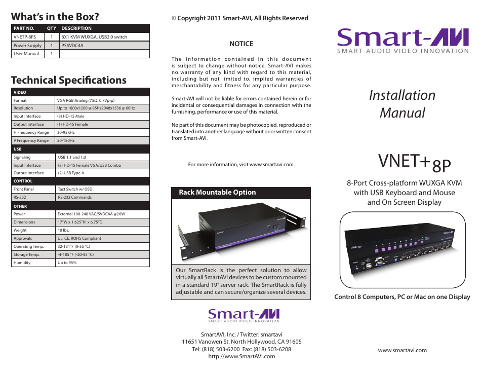 Smart Avi VNET+8P User Manual | 2 pages