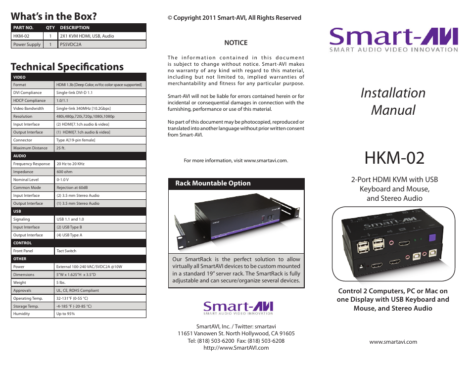 Smart Avi HKM-02 User Manual | 2 pages