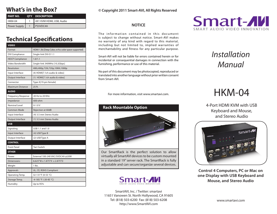 Smart Avi HKM-04 User Manual | 2 pages