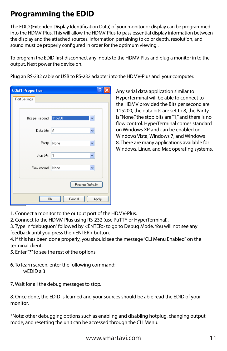 Programming the edid | Smart Avi HDMVplus Multiviewer User Manual | Page 11 / 16