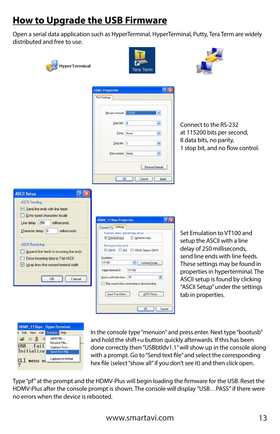 How to upgrade the usb firmware | Smart Avi HDMVplus Multiviewer User Manual | Page 13 / 16