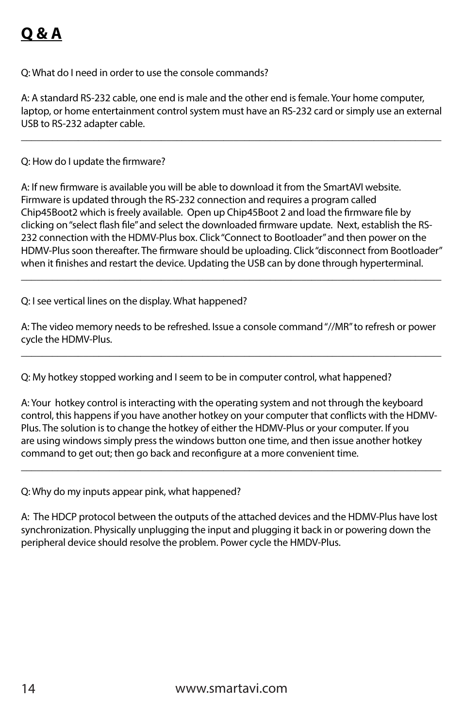 Q & a | Smart Avi HDMVplus Multiviewer User Manual | Page 14 / 16