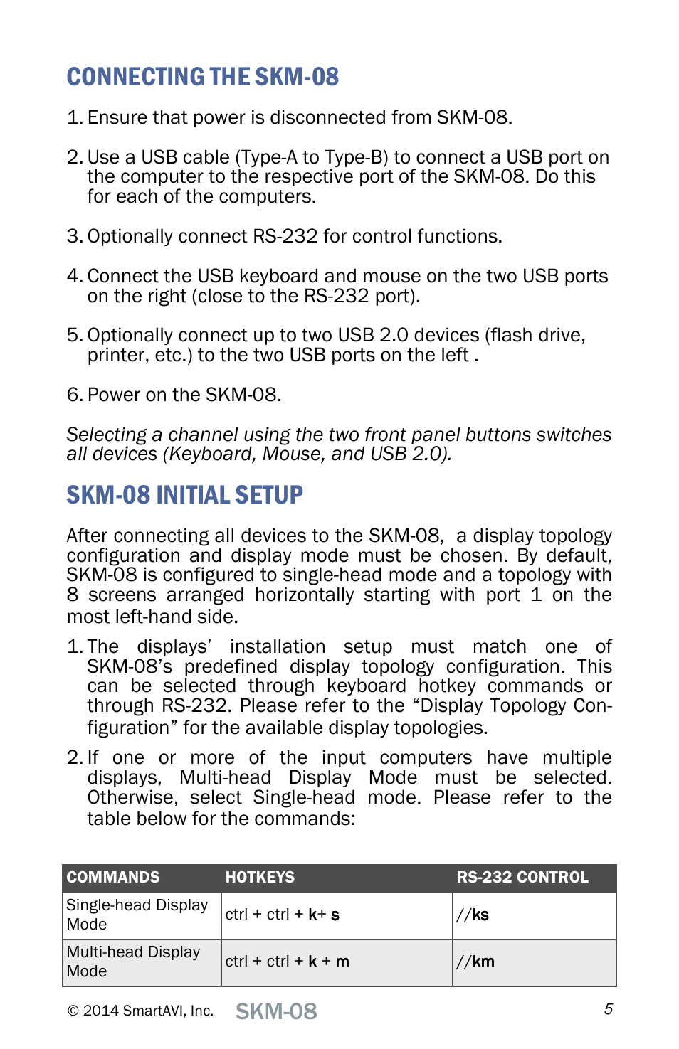 Connecting the skm-08, Skm-08 initial setup, Skm-08 | Smart Avi SKM-08 User Manual | Page 5 / 12