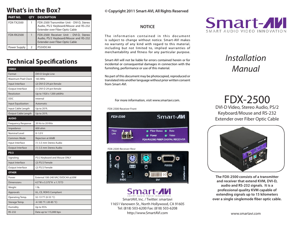 Smart Avi FDX-2500 User Manual | 2 pages