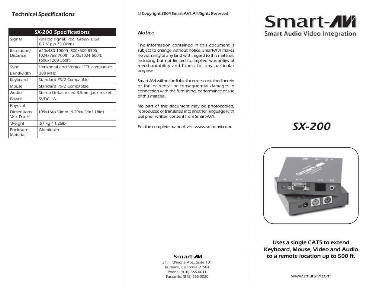 Smart Avi SX-200 User Manual | 2 pages