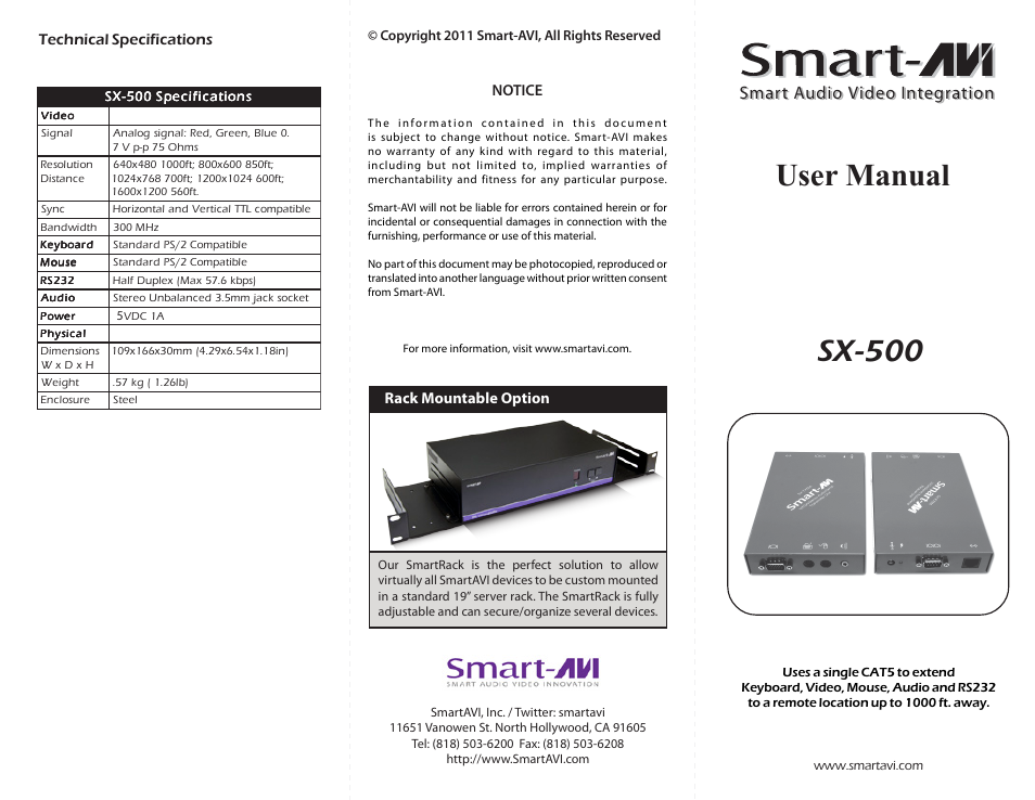 Smart Avi SX-500 User Manual | 2 pages