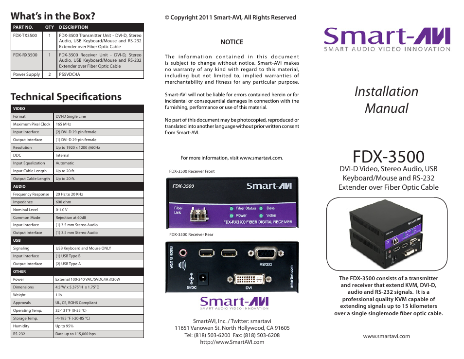Smart Avi FDX-3500 User Manual | 2 pages