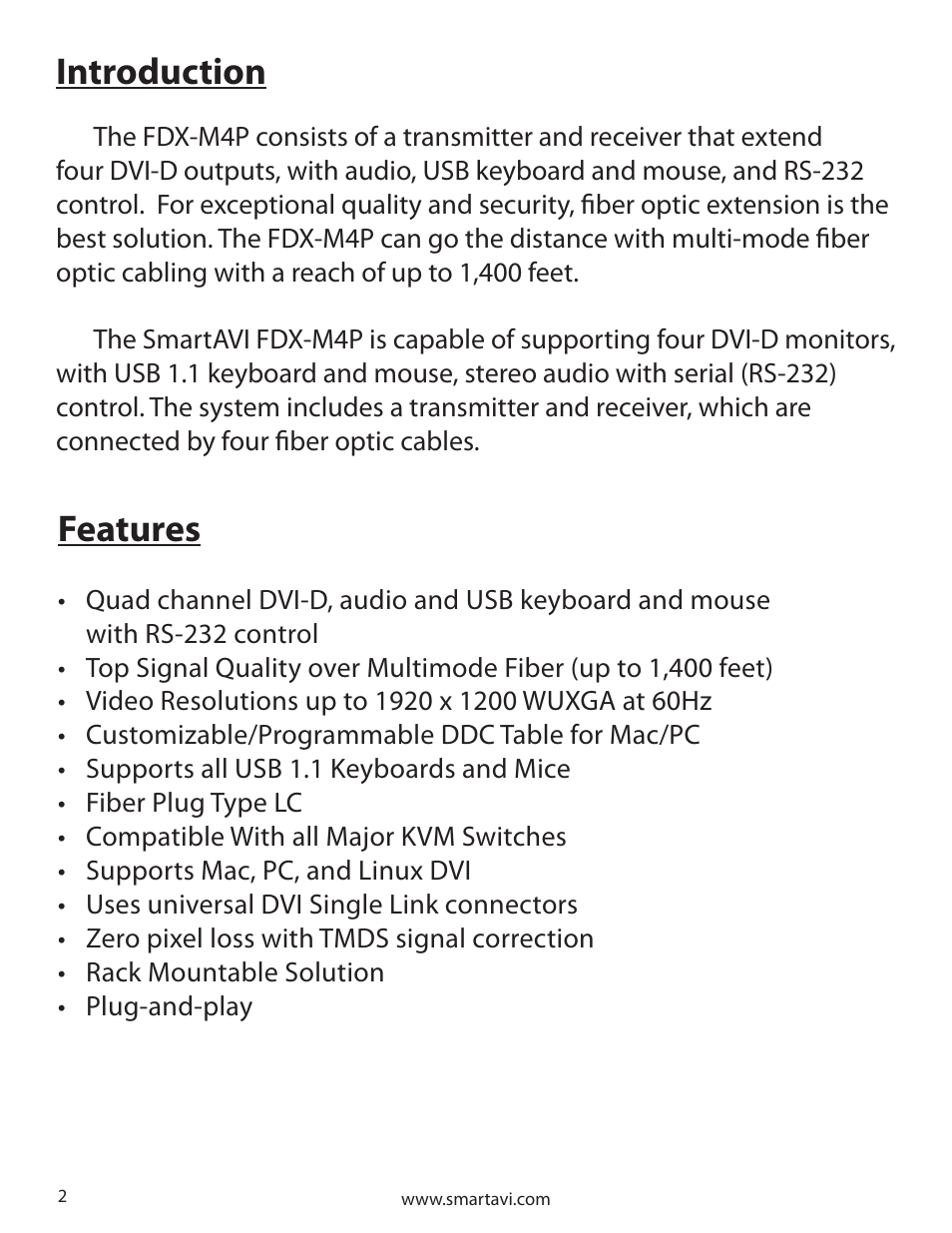 Introduction, Features | Smart Avi FDX-4P User Manual | Page 2 / 8