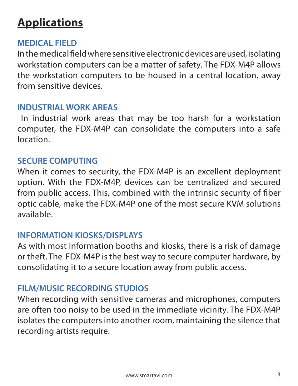 Applications | Smart Avi FDX-4P User Manual | Page 3 / 8
